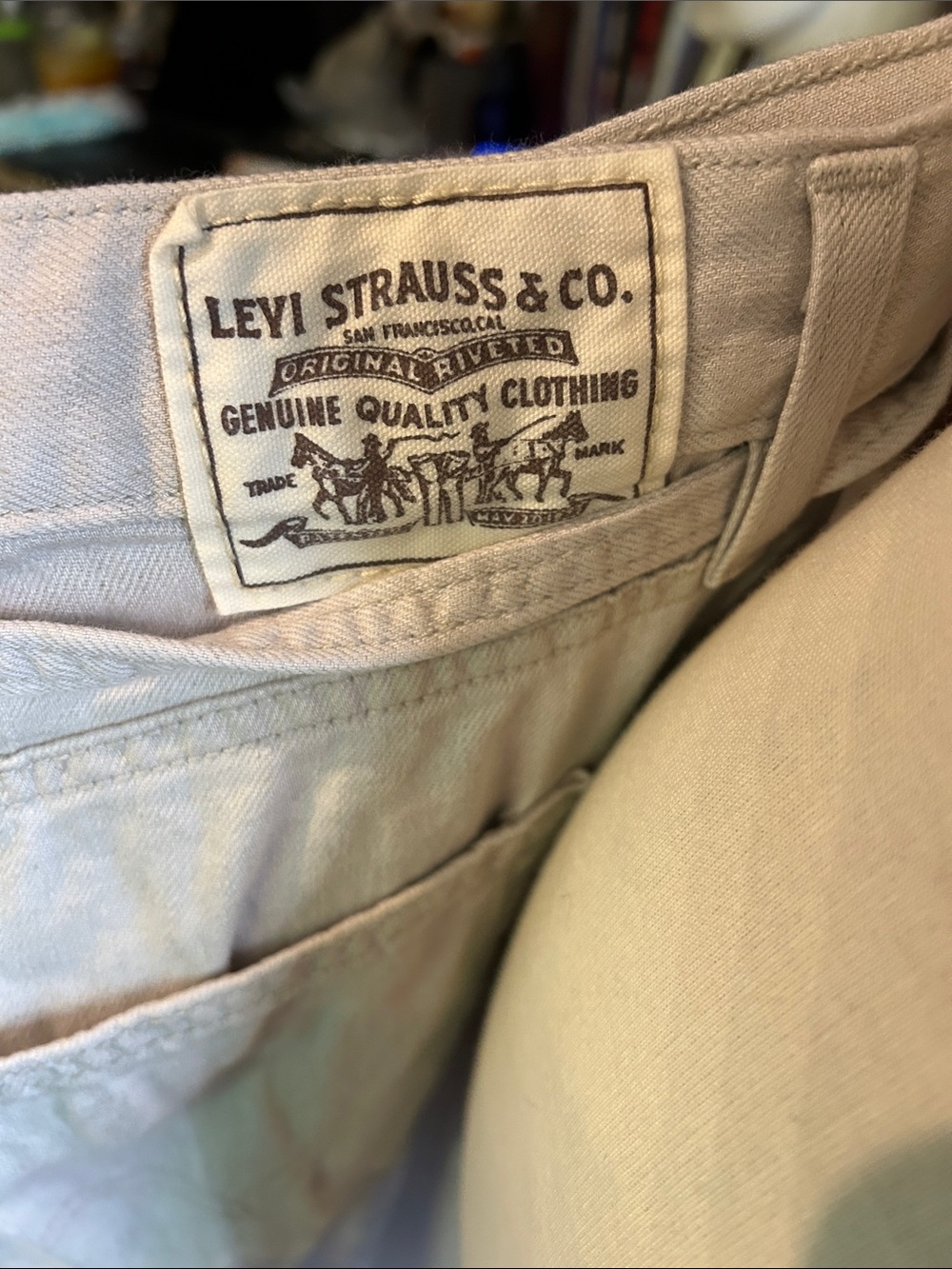 Levis XL Baggy Straight Sz 32 x 31 Tie Waist Wide Leg Trouser Khaki White Label - Picture 3 of 7